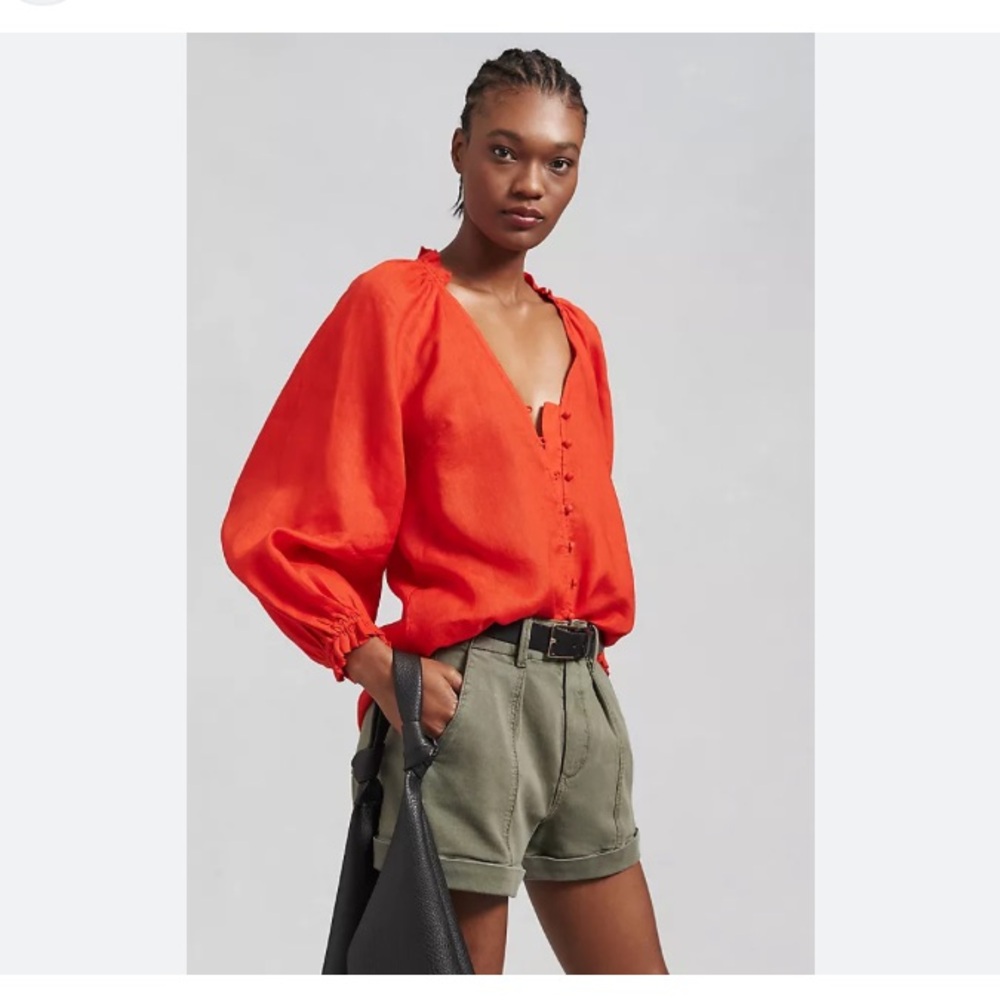Anthropologie Maeve Audie Balloon Sleeve Linen Blouse. Size XS